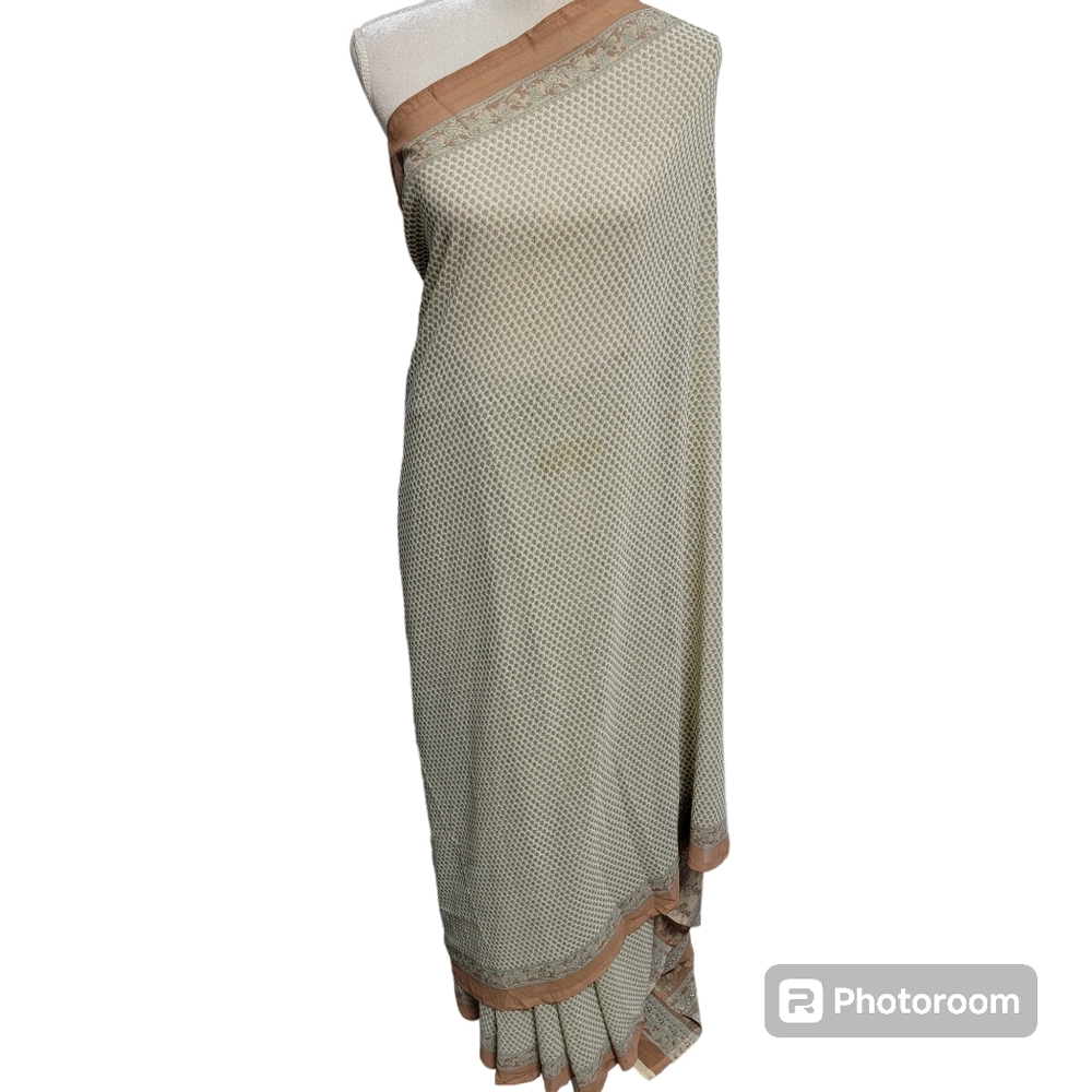 Beige, gray/grey, brown flower print saree/sari for party wear